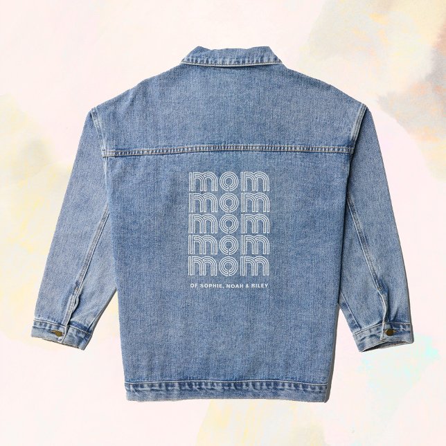 Maman | Texte de style Disco avec les noms des enf (A trendy, disco style design on a denim jacket for the proud mom)