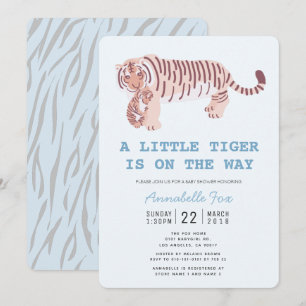 Maman Tiger Carry Cub Baby shower bleu Invitation