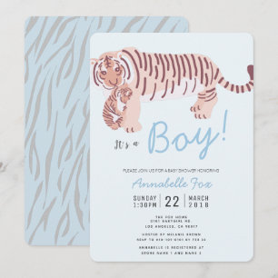 Maman Tiger & Cub Blue Boy Baby shower Invitation