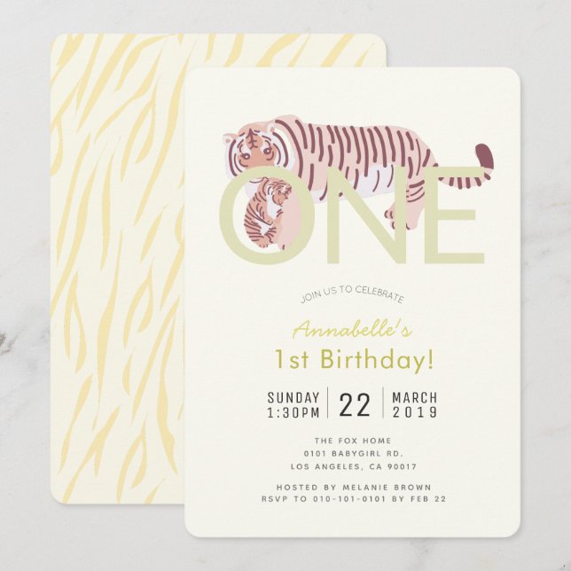 Maman Tiger & Cub Jaune 1er Invitation anniversair (Devant / Derrière)