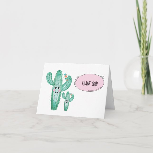 Mamans de cactus d'aquarelle et note de Merci de (Devant)
