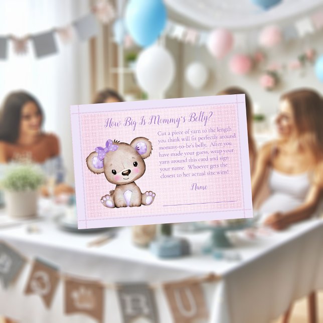 Mamas Bauch Size Lila Girl Bear Baby Showspiel Begleitkarte (Von Creator hochgeladen)