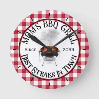 Mamas BBQ-Grill - die besten Steaks der Stadt Runde Wanduhr