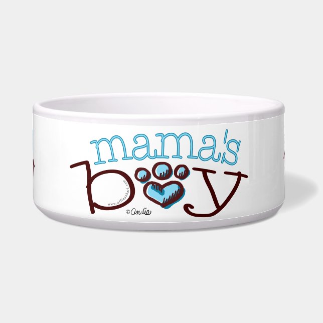 Mama's Boy Blue Paw Print Heart Napf (Vorderseite)