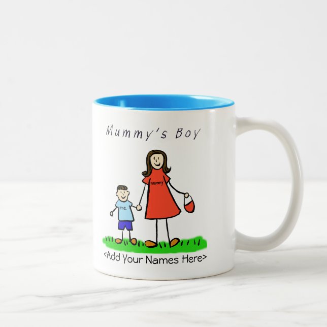Mama's Boy - Brünette Mutter & Sohn Custom Tasse (Rechts)
