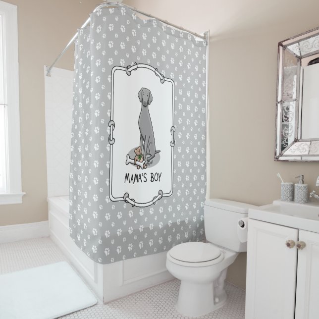 Mama's Boy Weimaraner (grau 1) Spielhundin Mutter  Duschvorhang (Beispiel)