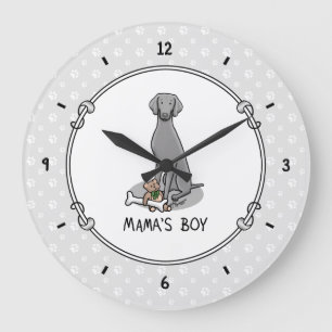 Mama's Boy Weimaraner (grau 1) Spielhundin Mutter Große Wanduhr