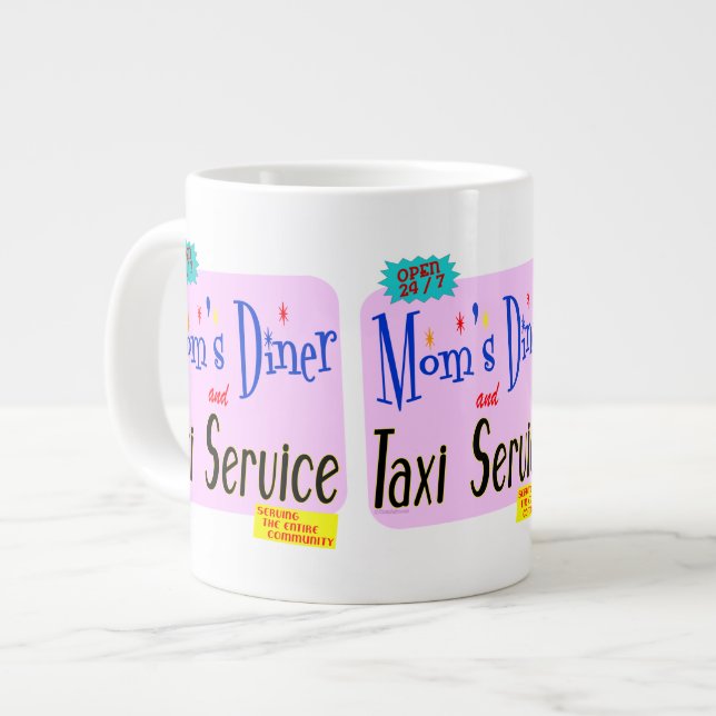 Mamas Diner und Taxi Service Retro Sprichwort Jumbo-Tasse (Vorderseite Links)