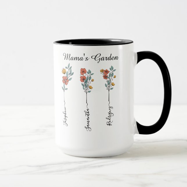 Mama's Garden Custom 3 Names Blumengeschenk für Ma Tasse (Rechts)
