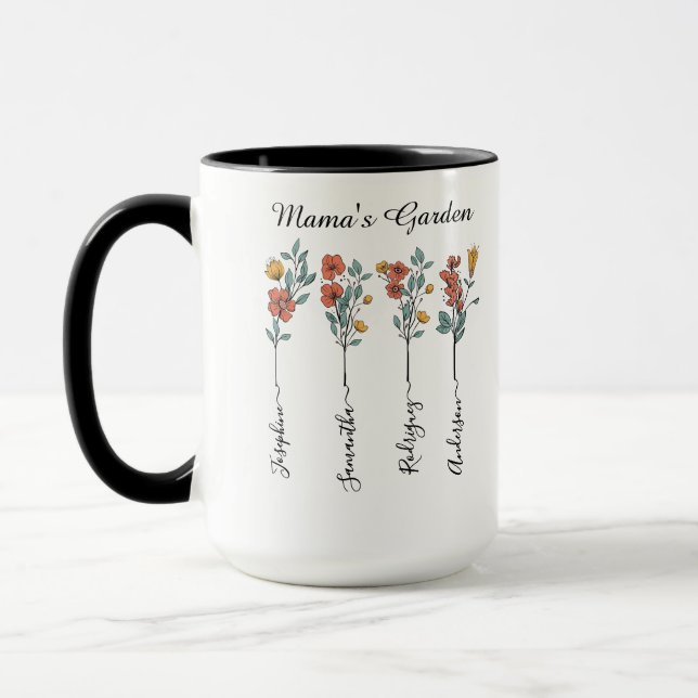 Mama's Garden Custom 4 Names Blumengeschenk für Ma Tasse (Links)