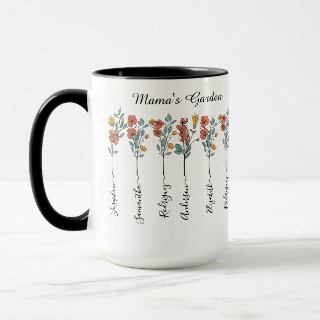 Mama's Garden Custom 6 Names Blumengeschenk für Ma Tasse (Links)