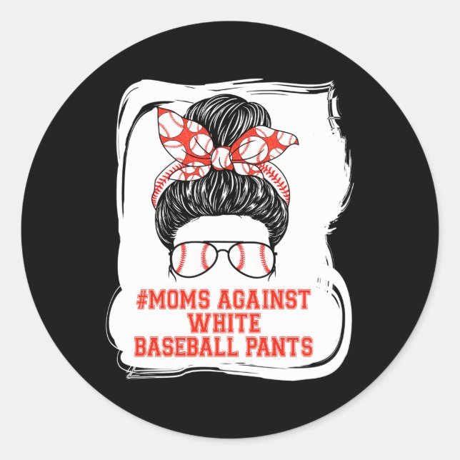 Mamas gegen weiße Baseball-Pflanzen, Messy Bun Bas Runder Aufkleber (Vorderseite)