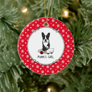 Mama's Girl #2 Boston Terrier Dog (schwarz) Niedli Keramik Ornament