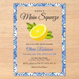 Mama's Haupt Squeeze Blue Tile Lemon Baby Dusche Acryleinladungen