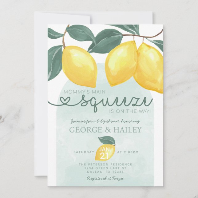Mama's Haupt-Squeeze Citrus Lemon Babydusche Einladung (Vorderseite)