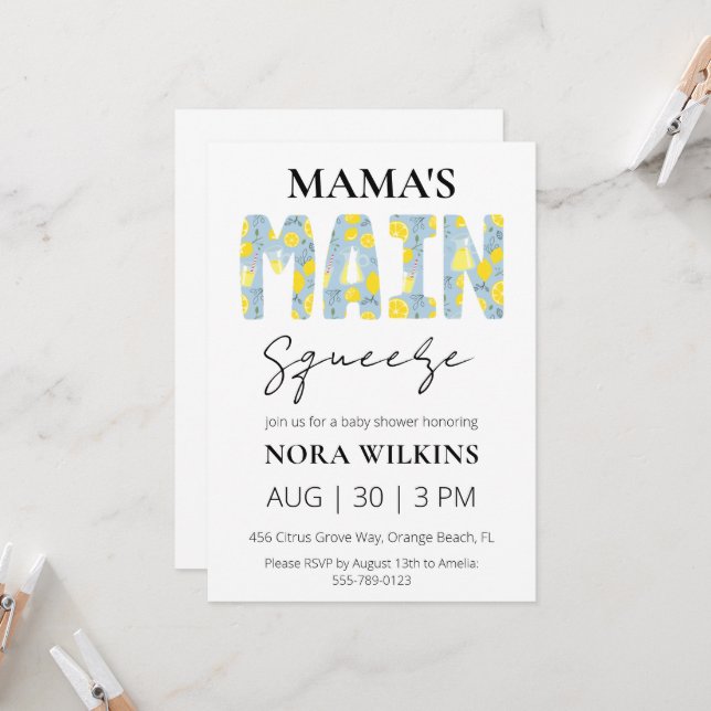 Mama's main squeeze citrus baby shower invitation (Devant/Arrière en situation)