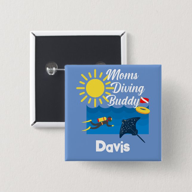 Mamas tauchen Buddy Design - Square Magnet Button (Vorne & Hinten)