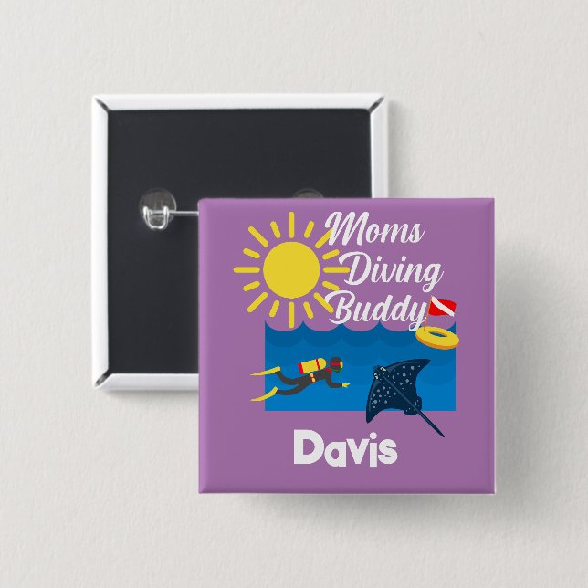 Mamas tauchen Buddy Design - Square Magnet Button (Vorne & Hinten)