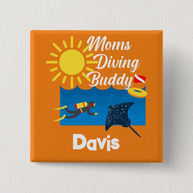 Mamas tauchen Buddy Design - Square Magnet Button (Vorderseite)