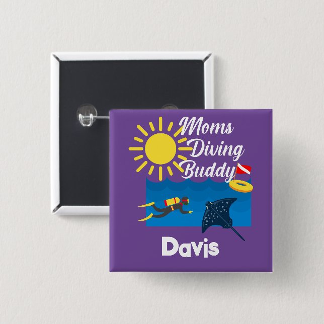 Mamas tauchen Buddy Design - Square Magnet Button (Vorne & Hinten)