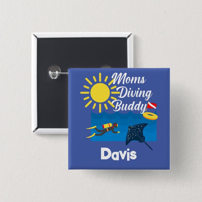 Mamas tauchen Buddy Design - Square Magnet Button (Vorne & Hinten)