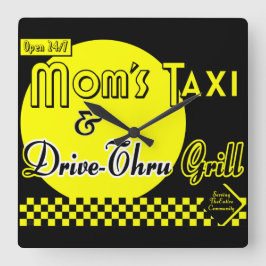 Mamas Taxi und Drive-Through Grill Retro Küchensch Quadratische Wanduhr