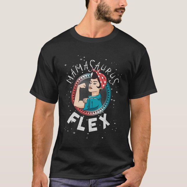 Mamasaurus Flex Retro Starke Frauen Fitness Workou T-Shirt (Vorderseite)