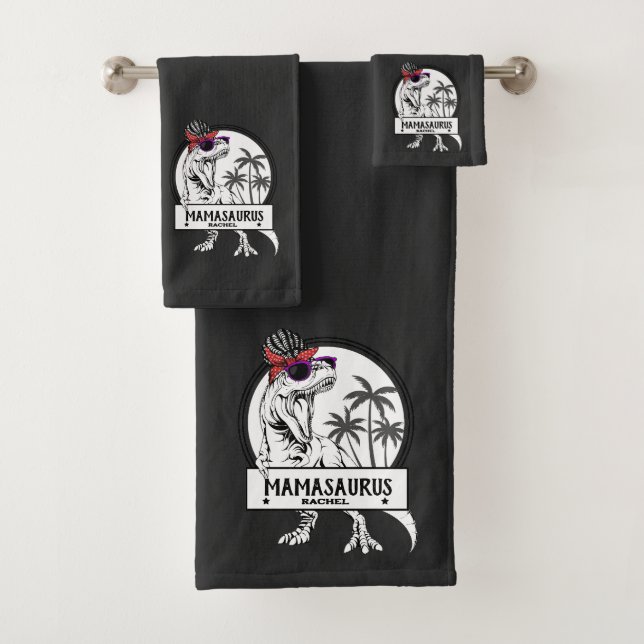 Mamasaurus Mama T rex Dino Funny Individuelle Name Badhandtuch Set (Insitu)