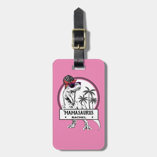 Mamasaurus Mama T rex Dino Funny Individuelle Name Gepäckanhänger (Vorderseite vertikal)