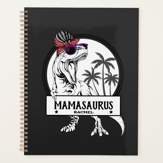 Mamasaurus Mama T rex Dino Funny Individuelle Name Planer (Vorderseite)