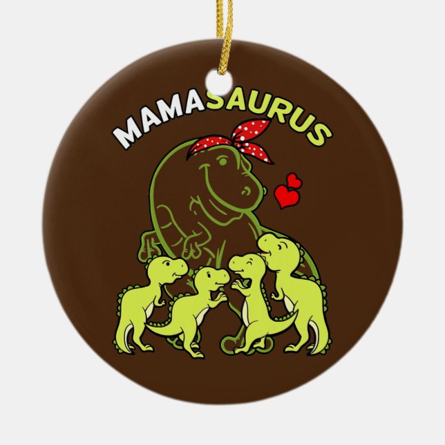 Mamasaurus Mama von 4 Kindern Mama Dinosaurier Bab Keramik Ornament (Vorne)