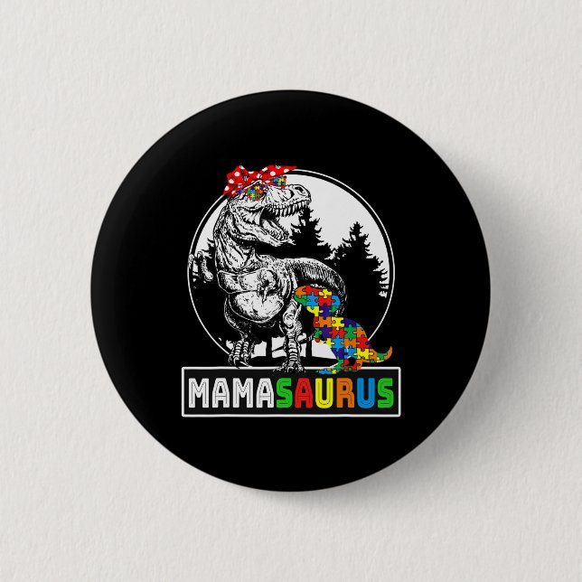 Mamasaurus T Rex Dinosaur Mama Saurus Autism Aware Button (Vorderseite)