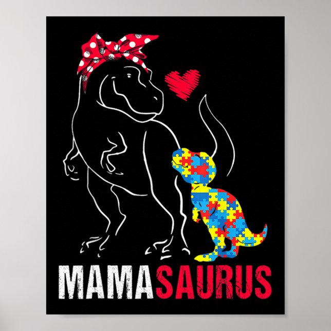 Mamasaurus T Rex Dinosaur Mama Saurus Autism Aware Poster (Vorne)