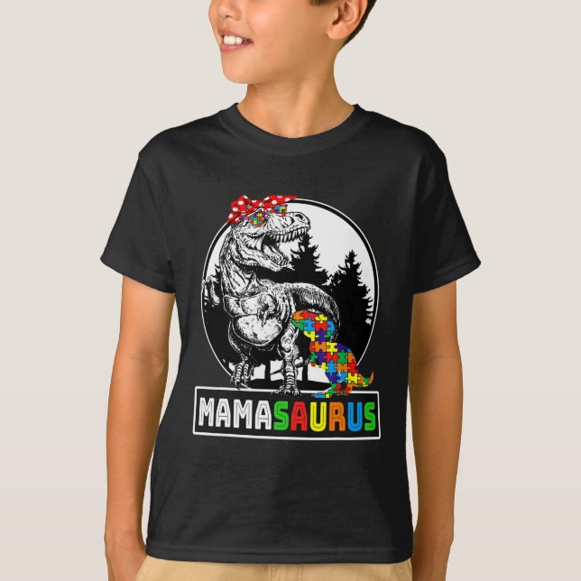 Mamasaurus T Rex Dinosaur Mama Saurus Autism Aware T-Shirt (Vorderseite)