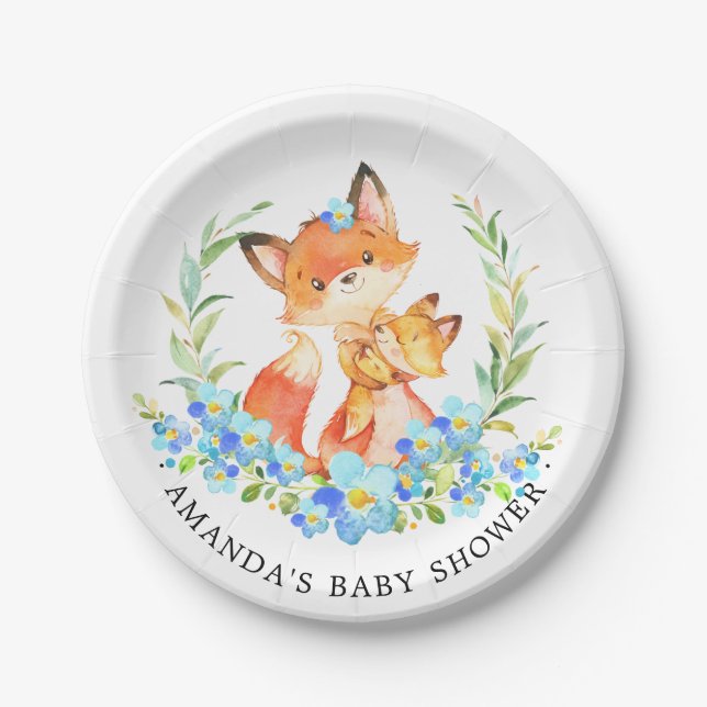 Mamau. Babyfox-Jungen-Baby-Dusche 7" Platte Pappteller (Vorderseite)