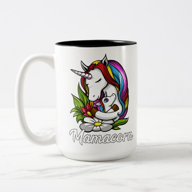 MamaUnicorn magische Mamacorn Mütter Zweifarbige Tasse (Links)