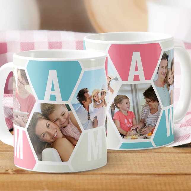 Mamaw 5 Foto bearbeitbar 5 Letter Honeycomb Kaffeetasse (Von Creator hochgeladen)