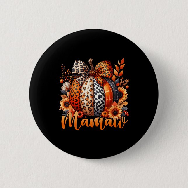 Mamaw Erntedank Leopard Pumpkin Sonnenblume Coque Button (Vorderseite)