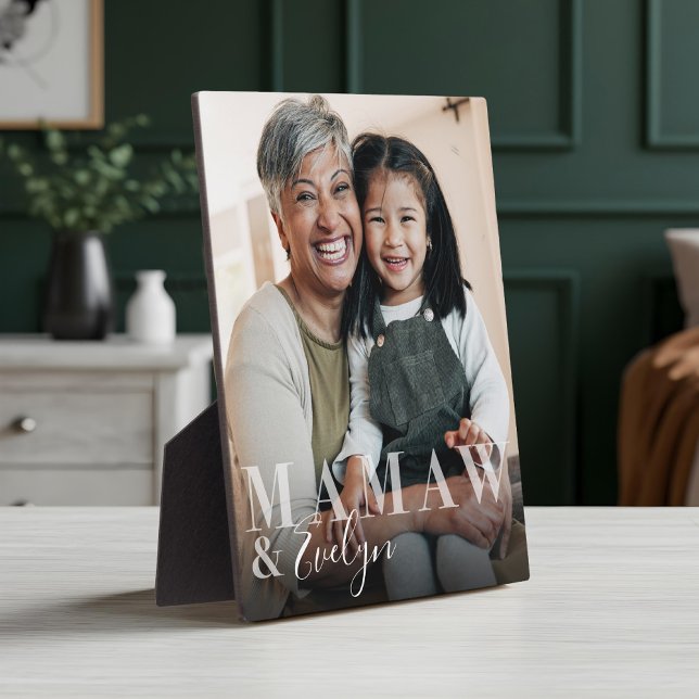 Mamaw & Grandchild Script Name Foto Keepake Fotoplatte (Mamaw & Grandchild Script Name Photo Keepsake Plaque)