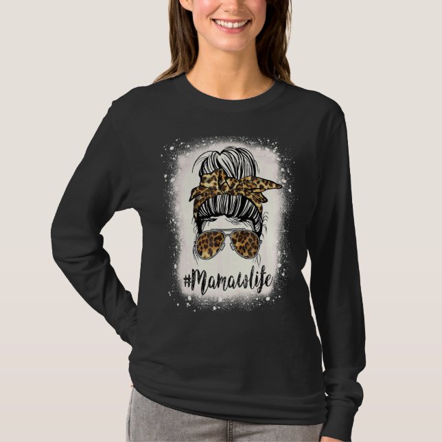 Mamaw Life Leopard gebleicht Mütter Day Messy Bun T-Shirt (Vorderseite)