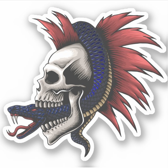 Mamba Venomous Snake Skull Red Mohawk Aufkleber (Vorderseite)