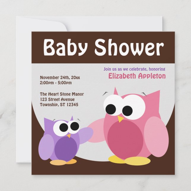 Mami & Baby Owls - Einladungen für Babyduschen (Vorderseite)