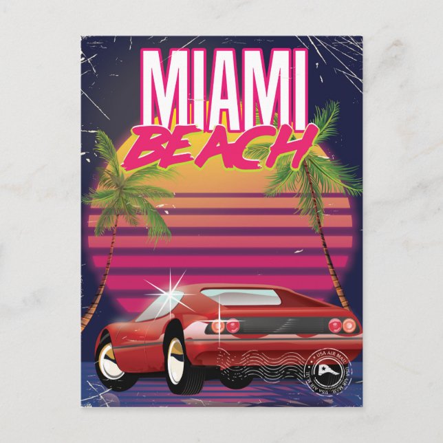 Mami Beach Vintage Reiseplakat Postkarte (Vorderseite)