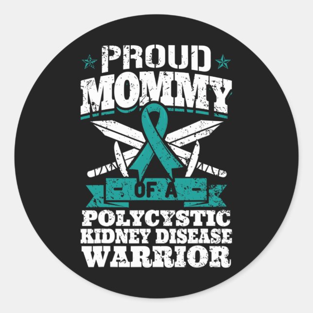 Mami einer polyzystischen Nierenerkrankung Warrior Runder Aufkleber (Vorderseite)