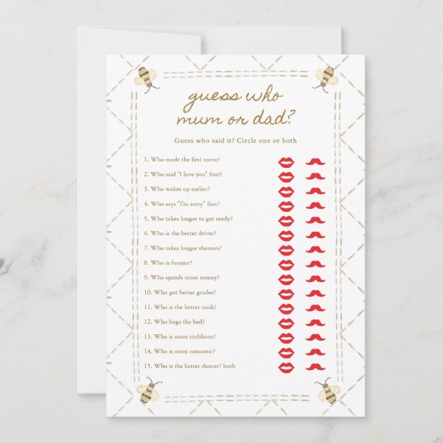 Mami to be Baby Shower Mama oder Vater Game Cards Einladung (Vorderseite)