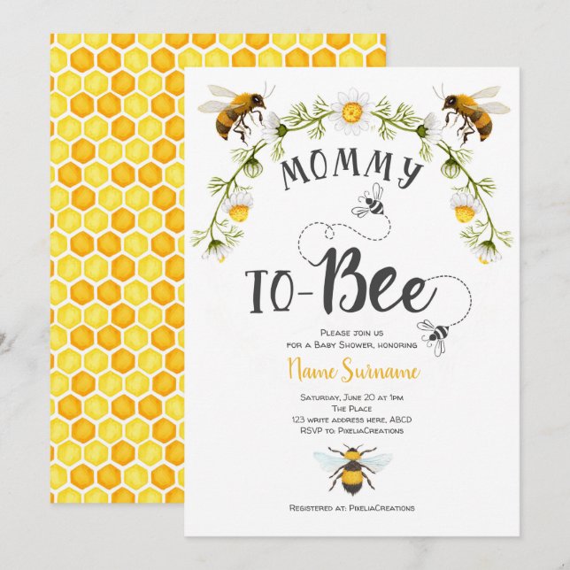 Mami to be, Bee Baby Shower Einladung (Vorne/Hinten)