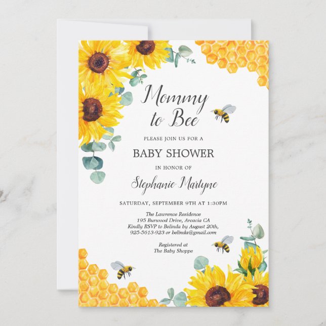 Mami to be Honeycomb Sunflower Baby Shower Einladung (Vorderseite)
