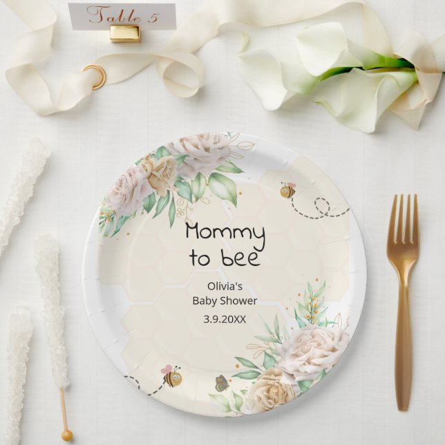 Mami to be stolble Bienen Baby Dusche Papier Telle Pappteller (Hochzeit)