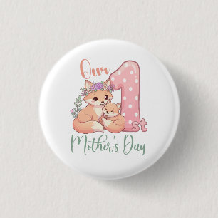 Mami und Baby Fuchs Rosa 1. Muttertag Button