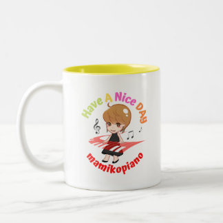【mamikopiano】マグカップ　White＆Yellow　／Mug  Zweifarbige Tasse